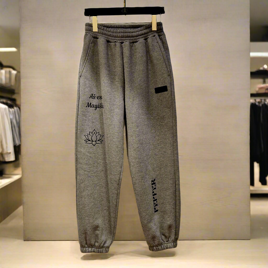 PEPPER Magic Grey Print kelnės su pūkeliu moterims