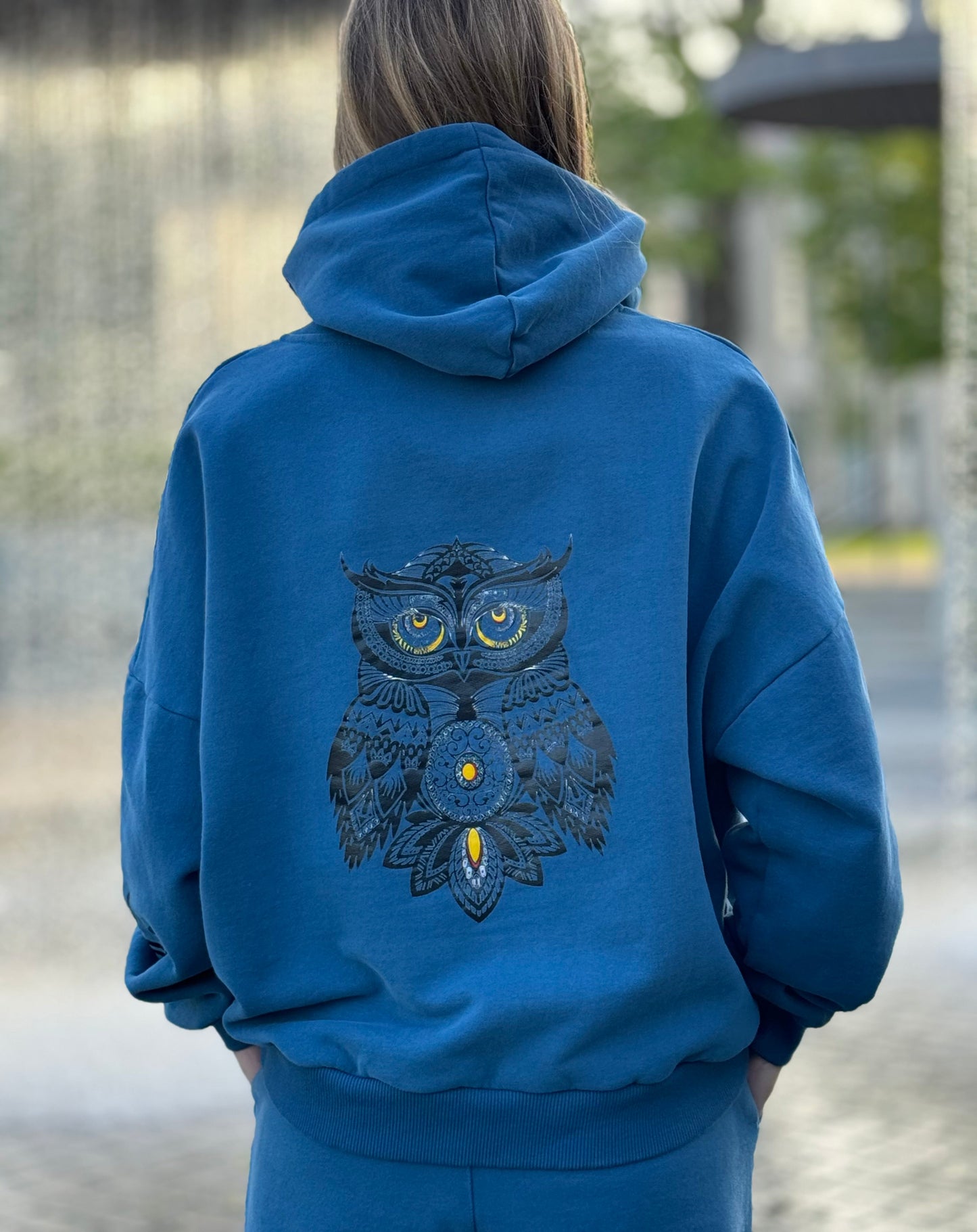 Moterims Magic Royal Blue laisvalaikio kostiumas su pūkeliu ir pelėda