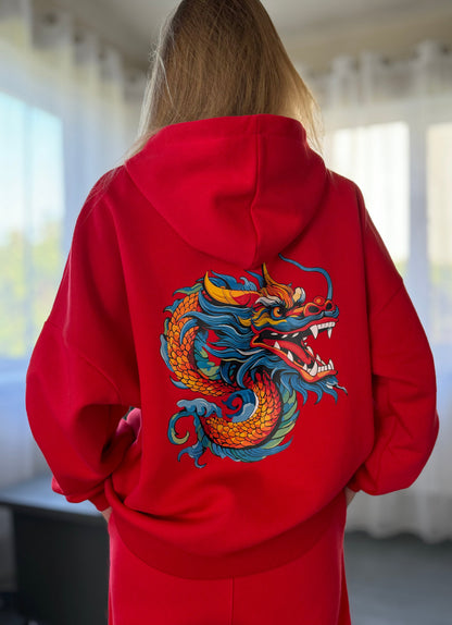 Moterims Magic Red laisvalaikio kostiumas su pūkeliu ir pelėda