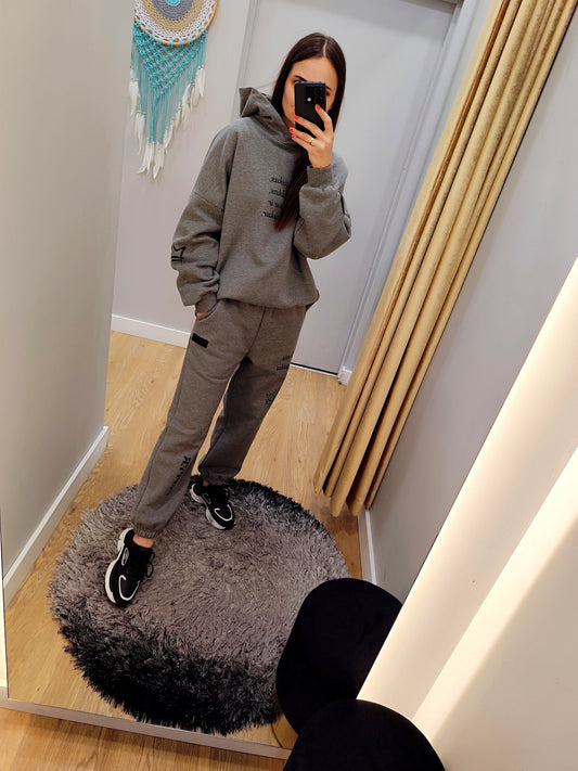 PEPPER Magic Grey Print kelnės su pūkeliu moterims